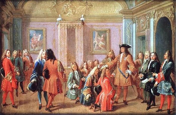 King Louis XIV in the middle of the courtiers - Illustration by